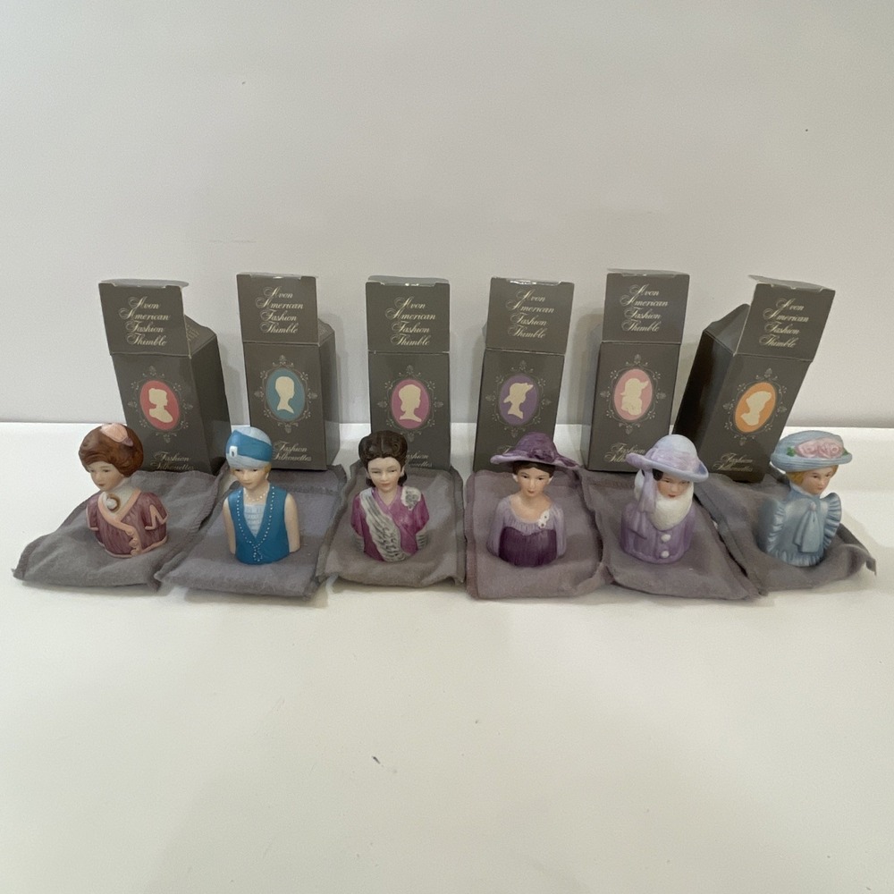 Lot Of 6 Vintage Avon Fashion Silhouettes Ceramic Porcelain Thimble w/boxes